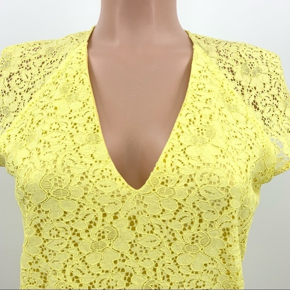 ZARA Yellow Floral Lace V-Neck Shift Dress Size Small - Picture 4 of 8